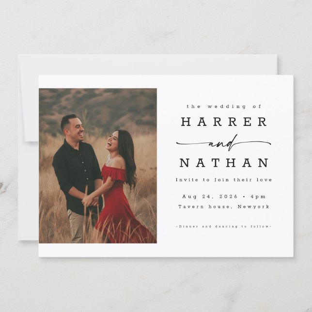 Convite de Casamento com Código QR de Foto em Letr (Frente)