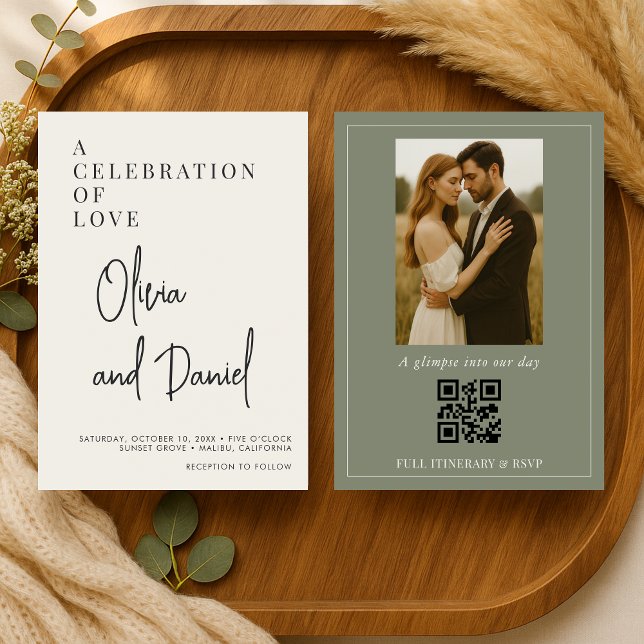 Convite de Casamento com Código QR de Foto em Scri (Criador carregado)