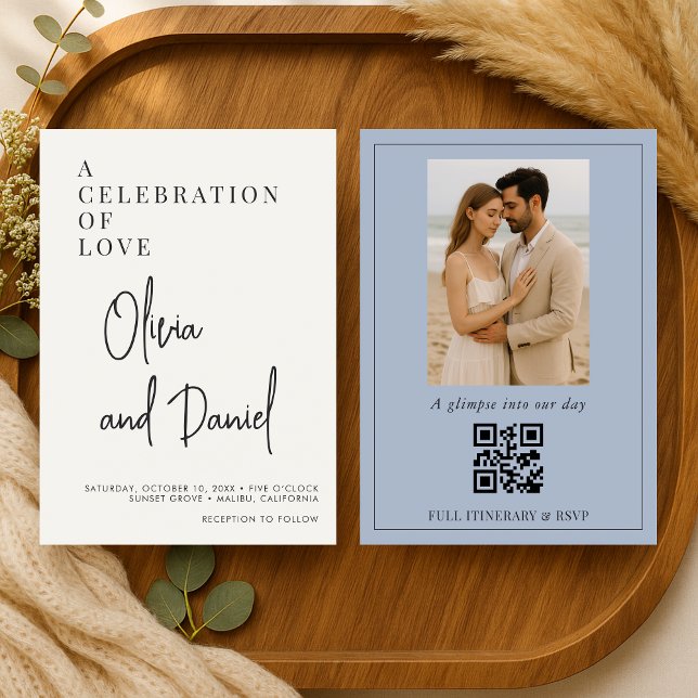 Convite de Casamento com Código QR de Foto em Scri (Criador carregado)
