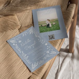 Convite de Casamento com Código QR de Foto Floral 