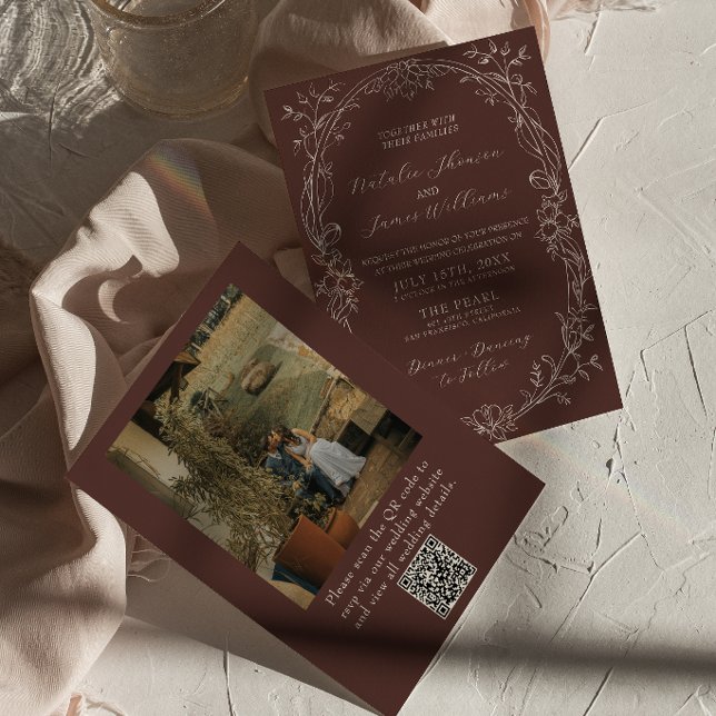 Convite de Casamento com Código QR de Foto Marrom  (Criador carregado)