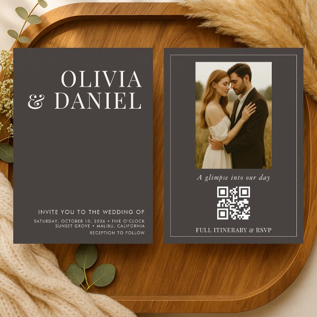 Convite de Casamento com Código QR de Foto Minimal (Criador carregado)