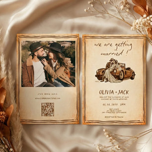 Convite de Casamento com Código QR de Foto Rústica
