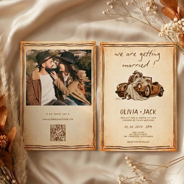Convite de Casamento com Código QR de Foto Rústica (Criador carregado)