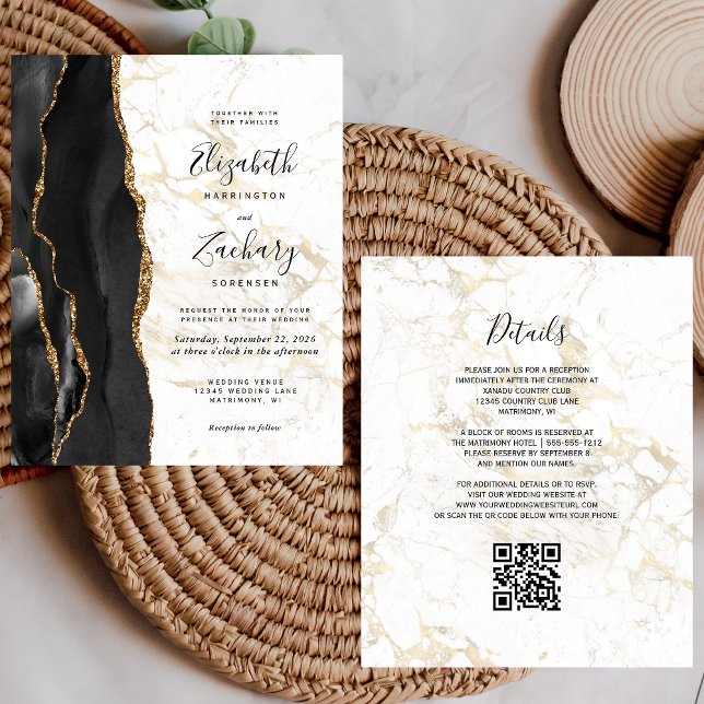 Convite de Casamento com Código QR de Mármore Ágat (Criador carregado)