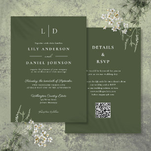 Convite de Casamento com Código QR de Monograma Mi