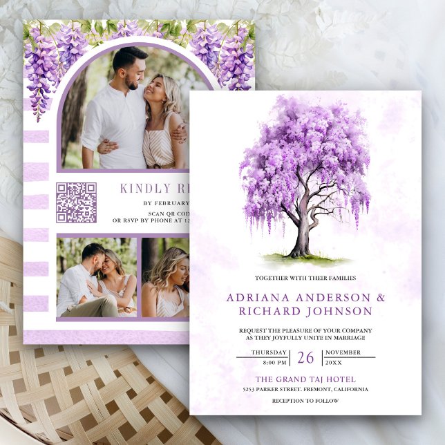 Convite de Casamento com Código QR e Foto da Árvor (Criador carregado)