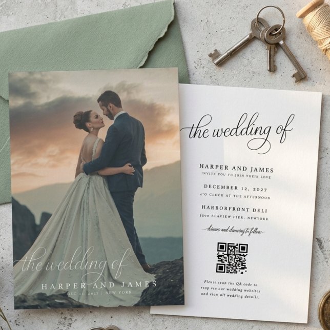 Convite de Casamento com Código QR e Foto do Pôr d (Criador carregado)