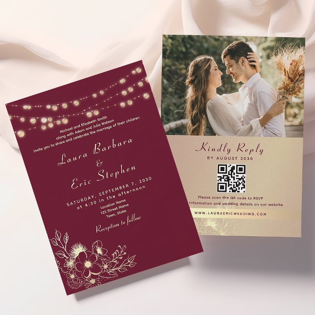 Convite de Casamento com Código QR e Foto em Borgo (Criador carregado)
