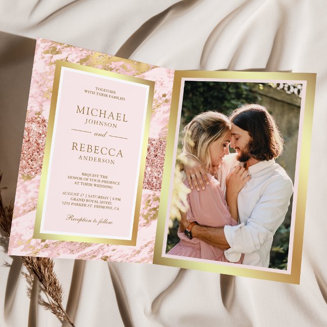 Convite de Casamento com Código QR e Foto em Mármo (Criador carregado)