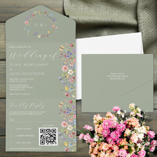 Convite de Casamento com Código QR e RSVP de Flor