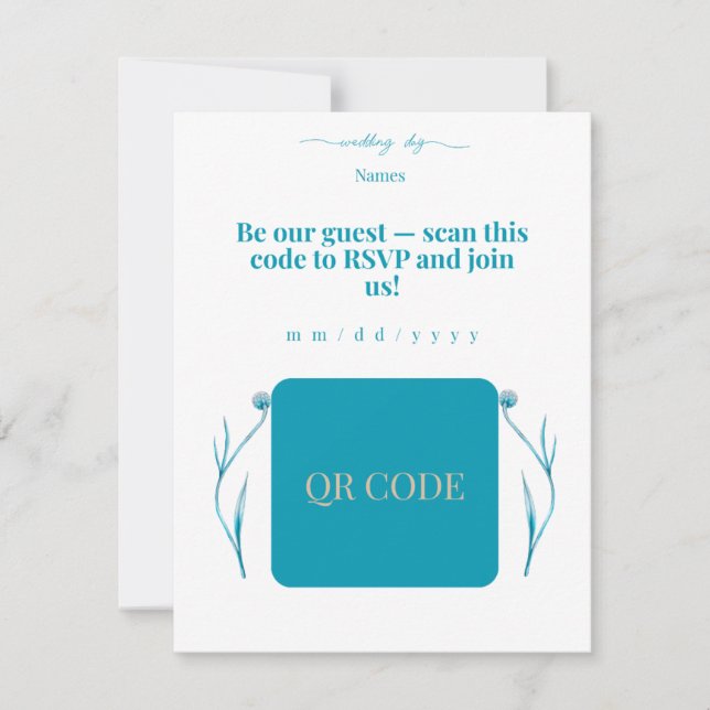 Convite de Casamento com Código QR Elegante RSVP M (Frente)