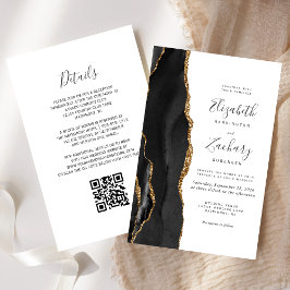 Convite de Casamento com Código QR em Ágata Black