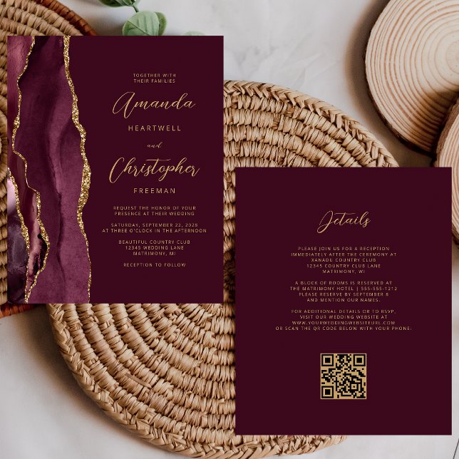 Convite de Casamento com Código QR em Ágata Dourad (Criador carregado)