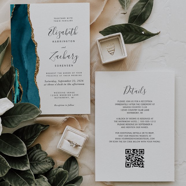 Convite de Casamento com Código QR em Ágata Dourad (Criador carregado)