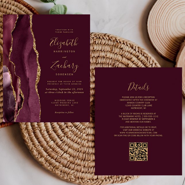 Convite de Casamento com Código QR em Ágata Dourad (Criador carregado)
