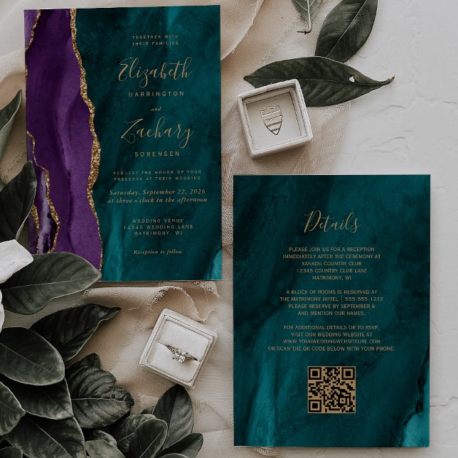Convite de Casamento com Código QR em Ágata Dourad (Criador carregado)