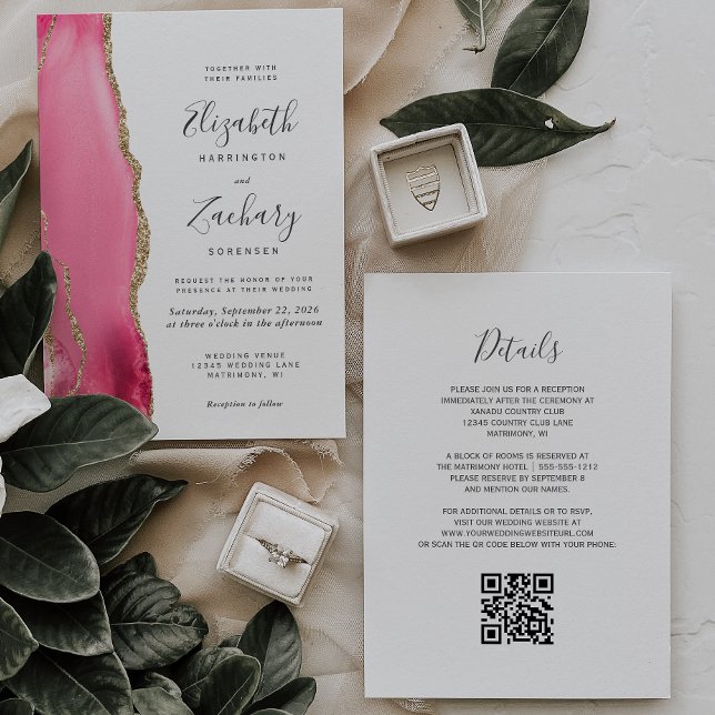 Convite de Casamento com Código QR em Ágata Dourad (Criador carregado)