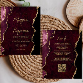 Convite de Casamento com Código QR em Ágata Dourad