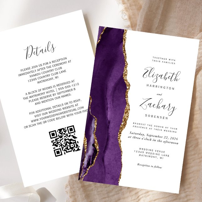 Convite de Casamento com Código QR em Ágata Dourad (Criador carregado)