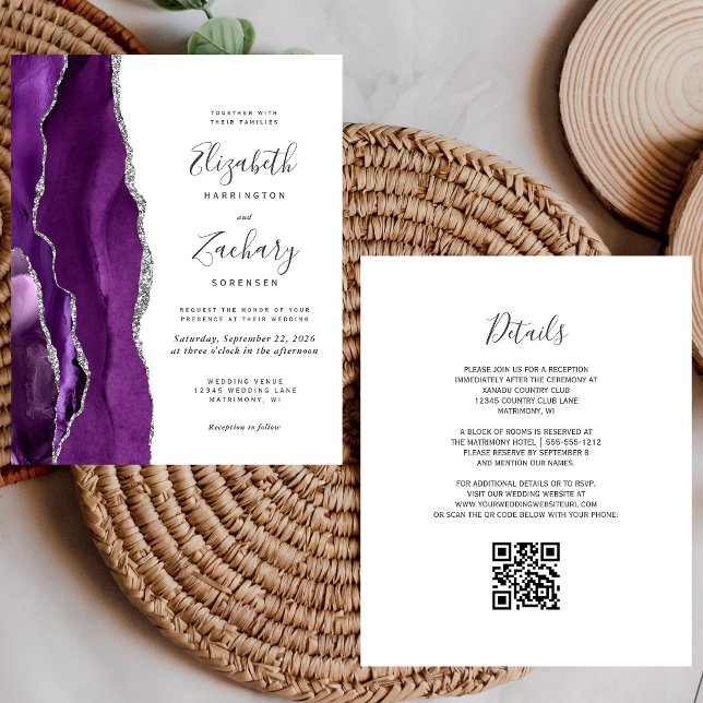 Convite de Casamento com Código QR em Ágata Prata  (Criador carregado)