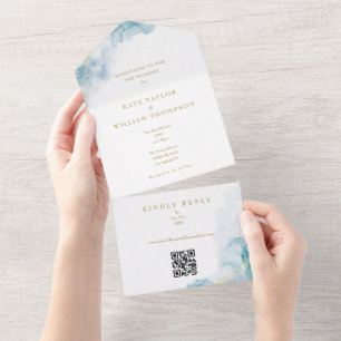 Convite de Casamento com Código QR em Aquarela Abs