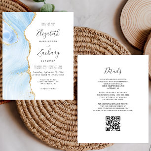 Convite de Casamento com Código QR em Azul Bebê co
