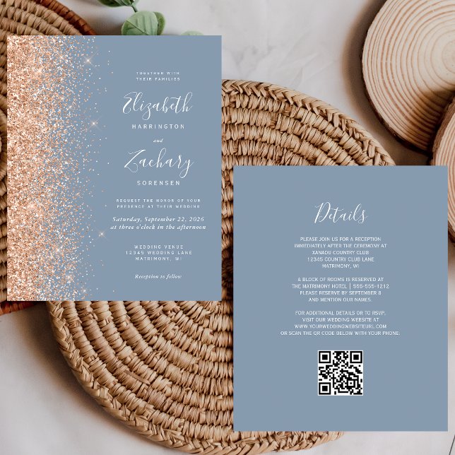 Convite de Casamento com Código QR em Azul Empoeir (Criador carregado)