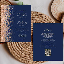 Convite de Casamento com Código QR em Azul Marinho