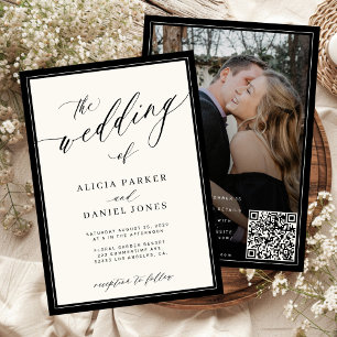 Convite de casamento com código QR em letra cursiv