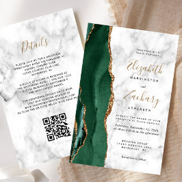 Convite de Casamento com Código QR em Mármore Verd