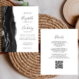 Convite de Casamento com Código QR em Prata Preta