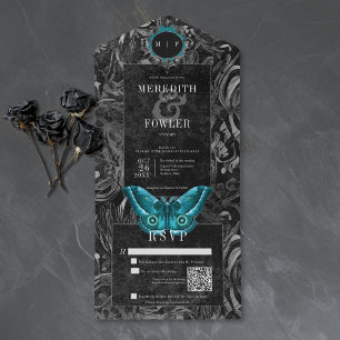 Convite de Casamento com Código QR em Preto Gótico
