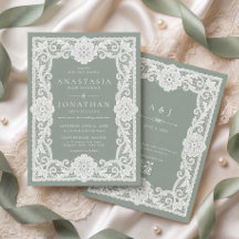 Convite de Casamento com Código QR em Renda Vintag