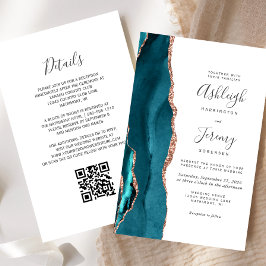 Convite de Casamento com Código QR em Rosa Dourado