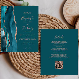 Convite de Casamento com Código QR em Rosa Dourado