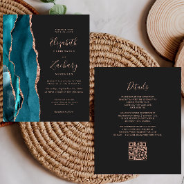 Convite de Casamento com Código QR em Rosa Dourado