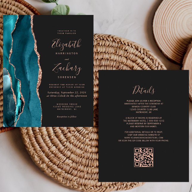 Convite de Casamento com Código QR em Rosa Dourado (Criador carregado)
