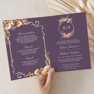 Convite de casamento com código QR em roxo empoeir
