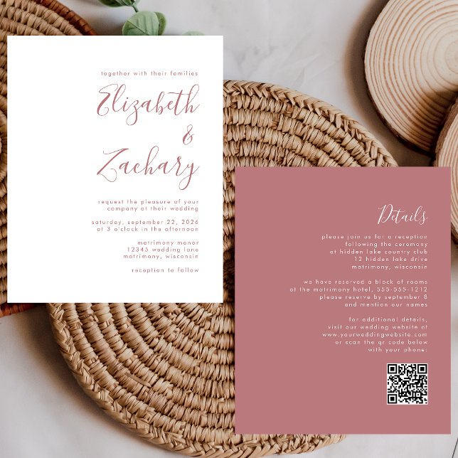 Convite de Casamento com Código QR em Script Rosa  (Criador carregado)