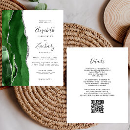 Convite de Casamento com Código QR em Verde Orçame