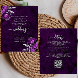 Convite de Casamento com Código QR Floral de Ameix