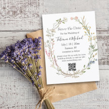 convite de casamento com código qr floral em aquar
