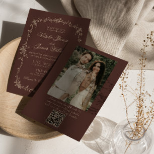 Convite de Casamento com Código QR Floral Espresso