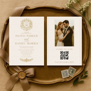 Convite de Casamento com Código QR Floral Francês 