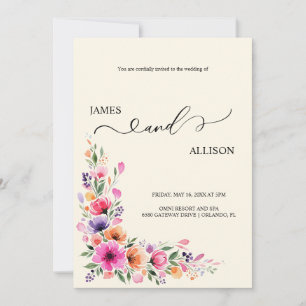 Convite de Casamento com Código QR Floral Fúcsia V