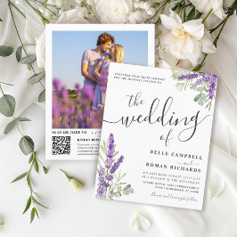 Convite de Casamento com Código QR Floral Lavanda