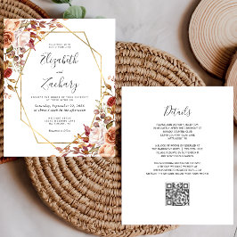 Convite de Casamento com Código QR Floral Outono L