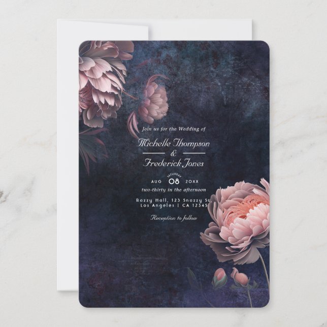 Convite de Casamento com Código QR Floral Peony Mi (Frente)