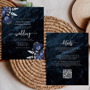 Convite de Casamento com Código QR Floral Prateado